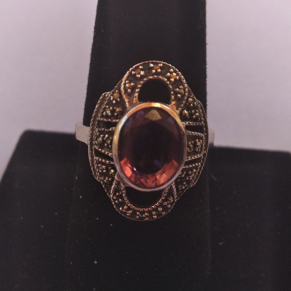 Light Amethyst and Marcasite Sterling Silver Ring